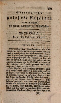 Göttingische gelehrte Anzeigen (Göttingische Zeitungen von gelehrten Sachen) Donnerstag 19. Februar 1835