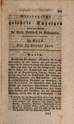 Göttingische gelehrte Anzeigen (Göttingische Zeitungen von gelehrten Sachen) Montag 23. Februar 1835