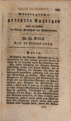 Göttingische gelehrte Anzeigen (Göttingische Zeitungen von gelehrten Sachen) Donnerstag 26. Februar 1835