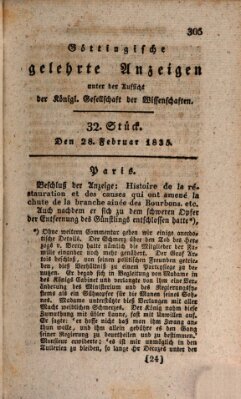 Göttingische gelehrte Anzeigen (Göttingische Zeitungen von gelehrten Sachen) Samstag 28. Februar 1835