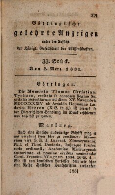 Göttingische gelehrte Anzeigen (Göttingische Zeitungen von gelehrten Sachen) Montag 2. März 1835