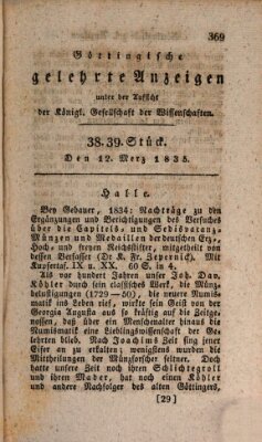 Göttingische gelehrte Anzeigen (Göttingische Zeitungen von gelehrten Sachen) Donnerstag 12. März 1835