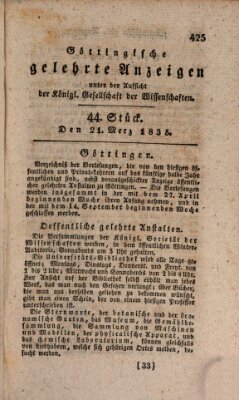 Göttingische gelehrte Anzeigen (Göttingische Zeitungen von gelehrten Sachen) Samstag 21. März 1835