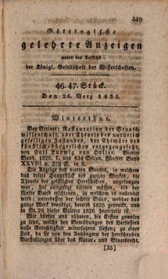 Göttingische gelehrte Anzeigen (Göttingische Zeitungen von gelehrten Sachen) Donnerstag 26. März 1835