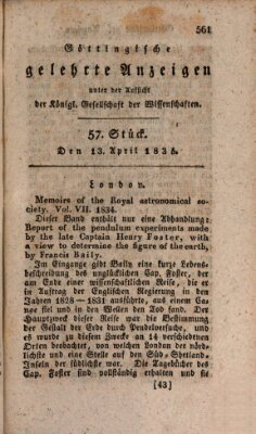 Göttingische gelehrte Anzeigen (Göttingische Zeitungen von gelehrten Sachen) Montag 13. April 1835