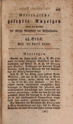 Göttingische gelehrte Anzeigen (Göttingische Zeitungen von gelehrten Sachen) Montag 20. April 1835