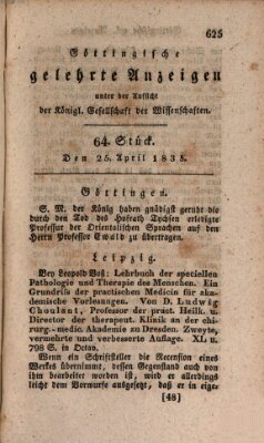 Göttingische gelehrte Anzeigen (Göttingische Zeitungen von gelehrten Sachen) Samstag 25. April 1835