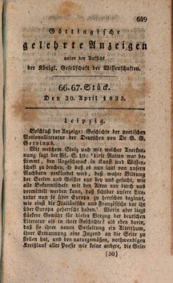 Göttingische gelehrte Anzeigen (Göttingische Zeitungen von gelehrten Sachen) Donnerstag 30. April 1835