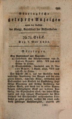 Göttingische gelehrte Anzeigen (Göttingische Zeitungen von gelehrten Sachen) Donnerstag 7. Mai 1835