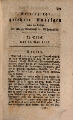 Göttingische gelehrte Anzeigen (Göttingische Zeitungen von gelehrten Sachen) Montag 11. Mai 1835