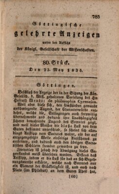Göttingische gelehrte Anzeigen (Göttingische Zeitungen von gelehrten Sachen) Samstag 23. Mai 1835