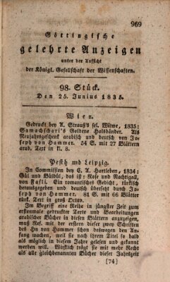 Göttingische gelehrte Anzeigen (Göttingische Zeitungen von gelehrten Sachen) Donnerstag 25. Juni 1835