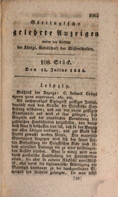 Göttingische gelehrte Anzeigen (Göttingische Zeitungen von gelehrten Sachen) Samstag 11. Juli 1835