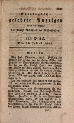 Göttingische gelehrte Anzeigen (Göttingische Zeitungen von gelehrten Sachen) Montag 20. Juli 1835