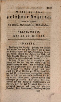 Göttingische gelehrte Anzeigen (Göttingische Zeitungen von gelehrten Sachen) Donnerstag 23. Juli 1835