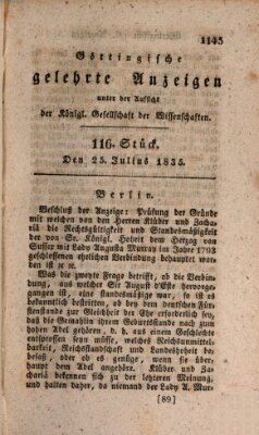 Göttingische gelehrte Anzeigen (Göttingische Zeitungen von gelehrten Sachen) Samstag 25. Juli 1835