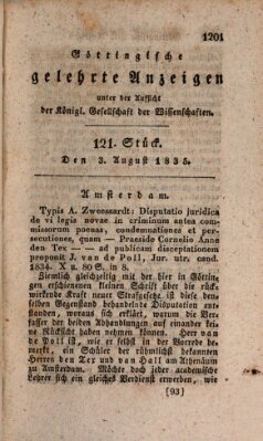 Göttingische gelehrte Anzeigen (Göttingische Zeitungen von gelehrten Sachen) Montag 3. August 1835