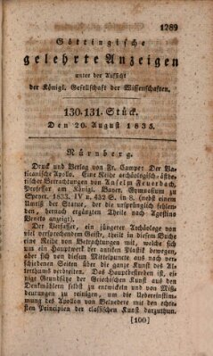 Göttingische gelehrte Anzeigen (Göttingische Zeitungen von gelehrten Sachen) Donnerstag 20. August 1835