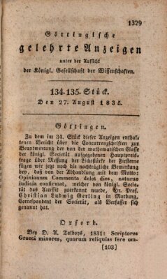 Göttingische gelehrte Anzeigen (Göttingische Zeitungen von gelehrten Sachen) Donnerstag 27. August 1835