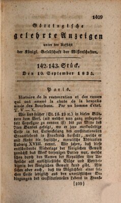 Göttingische gelehrte Anzeigen (Göttingische Zeitungen von gelehrten Sachen) Donnerstag 10. September 1835