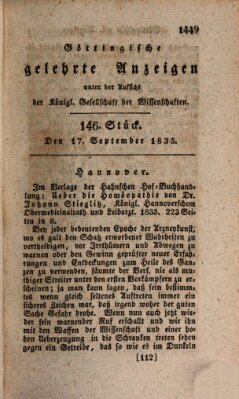 Göttingische gelehrte Anzeigen (Göttingische Zeitungen von gelehrten Sachen) Donnerstag 17. September 1835