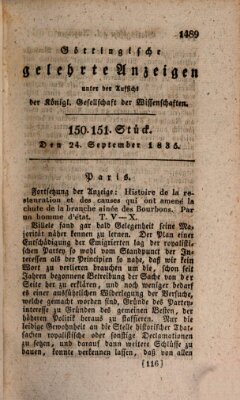 Göttingische gelehrte Anzeigen (Göttingische Zeitungen von gelehrten Sachen) Donnerstag 24. September 1835