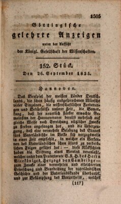 Göttingische gelehrte Anzeigen (Göttingische Zeitungen von gelehrten Sachen) Samstag 26. September 1835