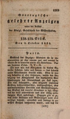 Göttingische gelehrte Anzeigen (Göttingische Zeitungen von gelehrten Sachen) Donnerstag 8. Oktober 1835