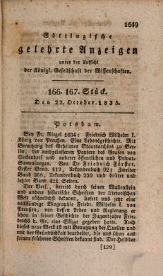 Göttingische gelehrte Anzeigen (Göttingische Zeitungen von gelehrten Sachen) Donnerstag 22. Oktober 1835