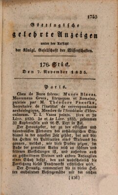 Göttingische gelehrte Anzeigen (Göttingische Zeitungen von gelehrten Sachen) Samstag 7. November 1835