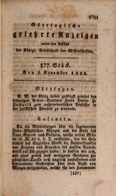 Göttingische gelehrte Anzeigen (Göttingische Zeitungen von gelehrten Sachen) Montag 9. November 1835