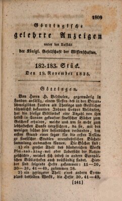 Göttingische gelehrte Anzeigen (Göttingische Zeitungen von gelehrten Sachen) Donnerstag 19. November 1835