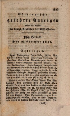 Göttingische gelehrte Anzeigen (Göttingische Zeitungen von gelehrten Sachen) Samstag 21. November 1835