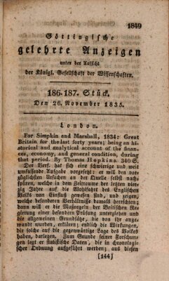 Göttingische gelehrte Anzeigen (Göttingische Zeitungen von gelehrten Sachen) Donnerstag 26. November 1835