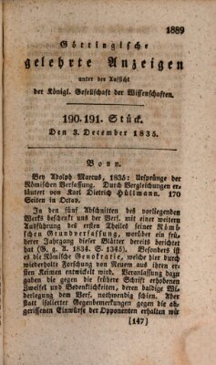 Göttingische gelehrte Anzeigen (Göttingische Zeitungen von gelehrten Sachen) Donnerstag 3. Dezember 1835