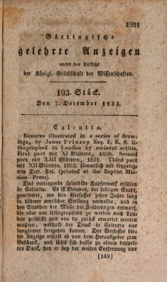 Göttingische gelehrte Anzeigen (Göttingische Zeitungen von gelehrten Sachen) Montag 7. Dezember 1835