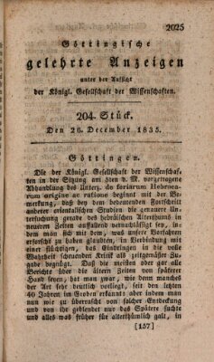 Göttingische gelehrte Anzeigen (Göttingische Zeitungen von gelehrten Sachen) Samstag 26. Dezember 1835