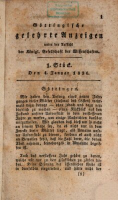 Göttingische gelehrte Anzeigen (Göttingische Zeitungen von gelehrten Sachen) Montag 4. Januar 1836