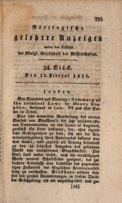 Göttingische gelehrte Anzeigen (Göttingische Zeitungen von gelehrten Sachen) Samstag 13. Februar 1836