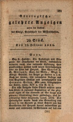 Göttingische gelehrte Anzeigen (Göttingische Zeitungen von gelehrten Sachen) Montag 22. Februar 1836