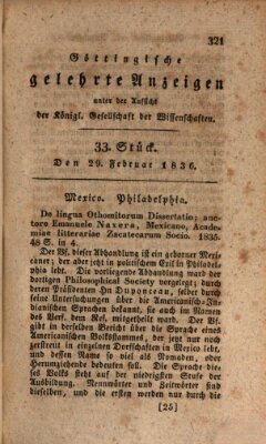 Göttingische gelehrte Anzeigen (Göttingische Zeitungen von gelehrten Sachen) Montag 29. Februar 1836