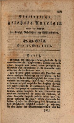 Göttingische gelehrte Anzeigen (Göttingische Zeitungen von gelehrten Sachen) Donnerstag 17. März 1836