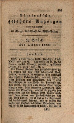 Göttingische gelehrte Anzeigen (Göttingische Zeitungen von gelehrten Sachen) Samstag 2. April 1836