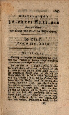 Göttingische gelehrte Anzeigen (Göttingische Zeitungen von gelehrten Sachen) Samstag 9. April 1836