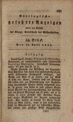 Göttingische gelehrte Anzeigen (Göttingische Zeitungen von gelehrten Sachen) Samstag 23. April 1836