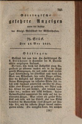 Göttingische gelehrte Anzeigen (Göttingische Zeitungen von gelehrten Sachen) Samstag 14. Mai 1836