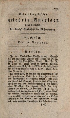 Göttingische gelehrte Anzeigen (Göttingische Zeitungen von gelehrten Sachen) Montag 16. Mai 1836