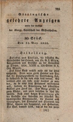 Göttingische gelehrte Anzeigen (Göttingische Zeitungen von gelehrten Sachen) Samstag 21. Mai 1836