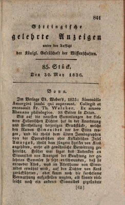 Göttingische gelehrte Anzeigen (Göttingische Zeitungen von gelehrten Sachen) Montag 30. Mai 1836