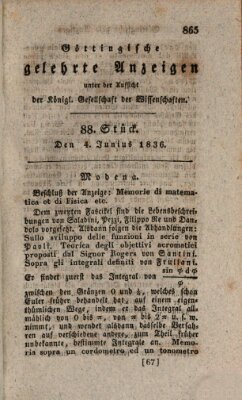 Göttingische gelehrte Anzeigen (Göttingische Zeitungen von gelehrten Sachen) Samstag 4. Juni 1836